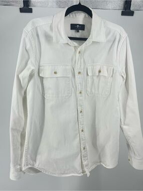 7 For All Mankind Men's White Long-Sleeve Button-Down Shirt